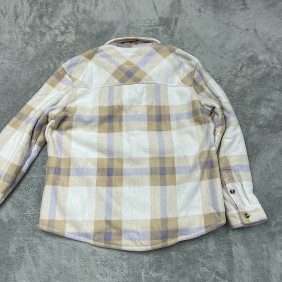 Sage Collective Womens Plaid Sherpa-Lined Jacket Beige & Purple Large d0348 - Picture 7 of 8